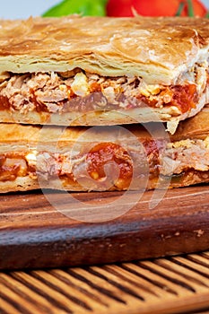 Tuna pie. Typical Galician dish Galicia and Spain. photo