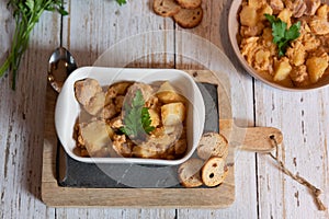 Tuna and potato stew called marmitako. Traditional Basque recipe, spanish food