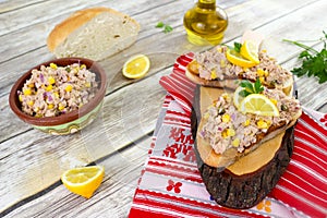 Tuna salad on toasted bread, tuna sandwich