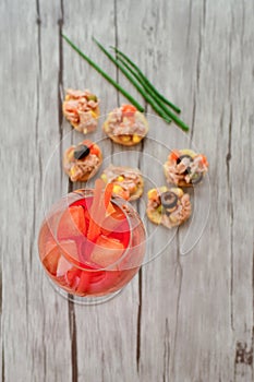 Tuna salads on bread and Aperol Spritz