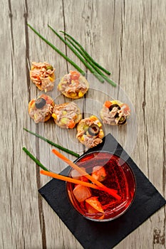 Tuna salads on bread and Aperol Spritz