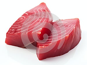Tuna sashimi isolated on white background. Raw tuna fish. Made with Generative AI
