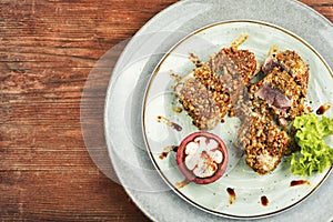 Tuna steak with mangosteens