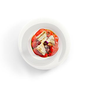 Tuna tartare and gazpacho top view