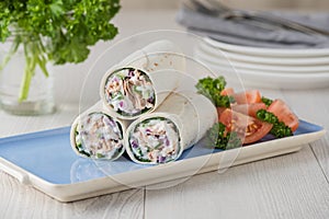 Tuna wraps with cucumber onion and mayonnaise