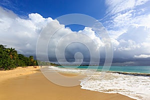 Before the tunderstorm on an exotic beach in caribbean