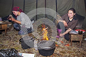 Tundra, The extreme north, Yamal, the pasture of Nenets people, the dwelling of the peoples of the north, the yurt, artistic