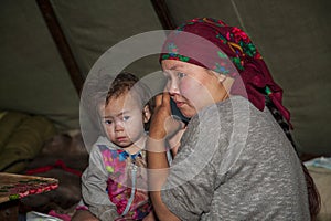 Tundra, The extreme north, Yamal, the pasture of Nenets people, the dwelling of the peoples of the north, the yurt, artistic