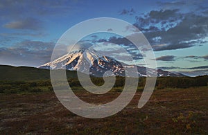 Tundra, volcano, sunset