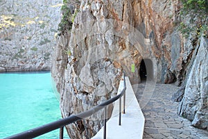 Tunel for pedestrian in bay of Port de Sa Calobra, Mallorca photo