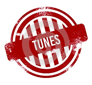 Tunes - Red grunge button, stamp