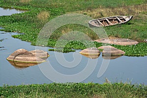 Tungabhadra river another view and lonely boat