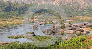 Tungabhadra-river flowing through a Hampi