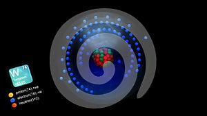 Tungsten atom, with element`s symbol