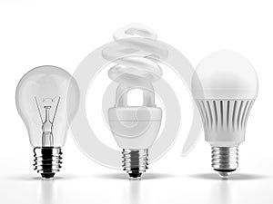 Tungsten, fluorescent and LED bulbs