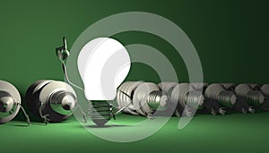 Tungsten light bulb character standing and spiral ones lying