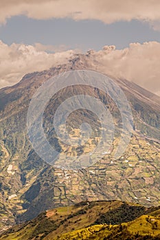 Tungurahua Volcano Smoking, Aerial View