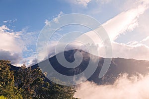 Tungurahua Volcano Sunset Explosion, Tree House Aerial View