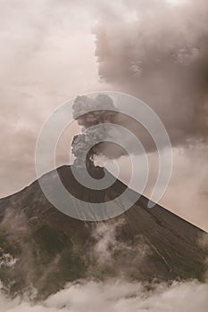 Tungurahua Volcano Surrounded In Clouds Full Of Ash And Smoke