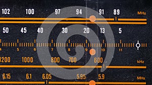 Tuning analog radio dial frequency on scale of the vintage receiver