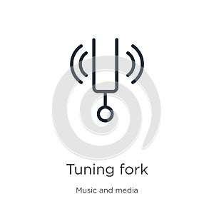 Tuning fork icon. Thin linear tuning fork outline icon isolated on white background from music collection. Line vector sign,