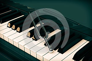 Tuning Fork on top of Piano Keys. 3d Rendering