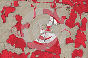 Tunisia flag depicted in paint colors on old obsolete messy concrete wall closeup. Textured banner on rough background
