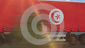 Tunisia flag shown on the side of a large truck