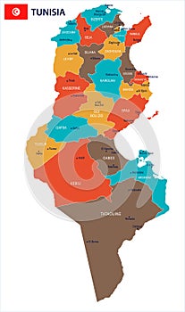 Tunisia - map and flag Detailed Vector Illustration