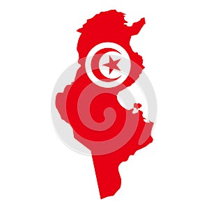 Tunisia outline of map on background of national flag
