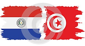 Tunisia and Paraguay grunge flags connection vector