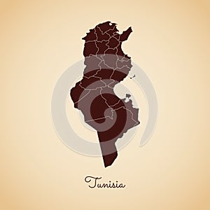 Tunisia region map: retro style brown outline on.