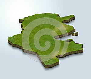 Tunisia map is green on a blue 3d background