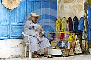 Tunisia. Djerba. Houmt Souk. Ceramics merchant