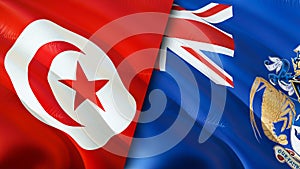 Tunisia and Tristan da Cunha flags. 3D Waving flag design. Tunisia Tristan da Cunha flag, picture, wallpaper. Tunisia vs Tristan