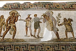 Tunisia. Tunis. Bardo Museum. Roman fresco mosaic. Allegory of wine. Fragment