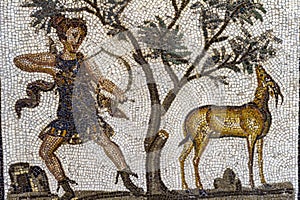 Tunisia. Tunis. Bardo Museum. A Roman fresco mosaic representing Diana the Huntress