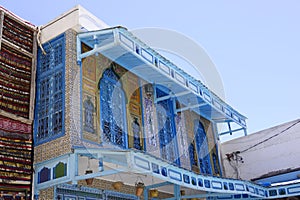 Tunisian Blue Window Shutters and Balcony, Traditional Arabic Art