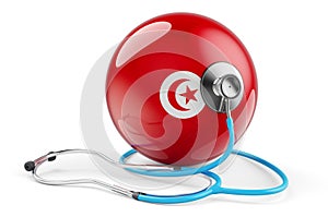 Tunisian flag with stethoscope. Health care in Tunisia concept, 3D rendering