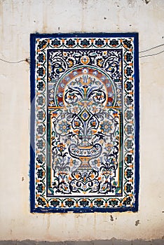 Tunisian traditional pottery painting on a wall