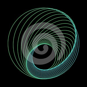 Tunnel abstract. Twisted colored circle 3d. Twisted lines. Green logo. Sphere 3d