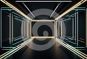 tunnel abstract two background color Neon rectangle frame lines render neon graphic 3d tone picture triangles isolated black