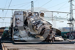 Tunnel boring machine on the railway flatcar