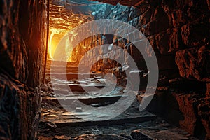 A tunnel with a bright light at the end. Suitable for concepts of hope, progress, and overcoming challenges.