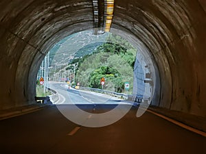 Tunnel on egnatia highway greece dark lights traffic signals on the road