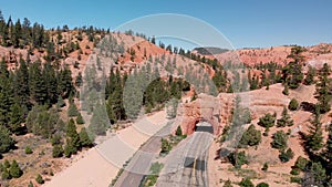 Tunnel entrance of Red Canyon and Bryce Canyon. Red arch located at the entrance of national park