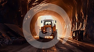 Tunnel Excavator to drill a road through the mountains. road construction. Generative Ai