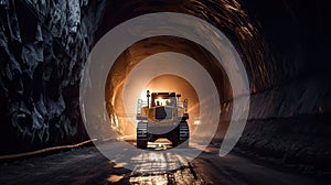 Tunnel Excavator to drill a road through the mountains. road construction. Generative Ai