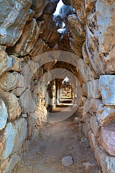 Tunnel gallery in the Cyclopean walls of Tiryns, 3rd millennium BC, Argolis, Nauplius (Greece)