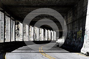 Tunnel with graffiti-covered walls